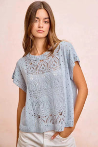 BiBi Washed Eyelet Short Sleeve Breathable Knit Top 100100212911752 43 Affordable Fashion Under $100 Jerry's Apparel 
