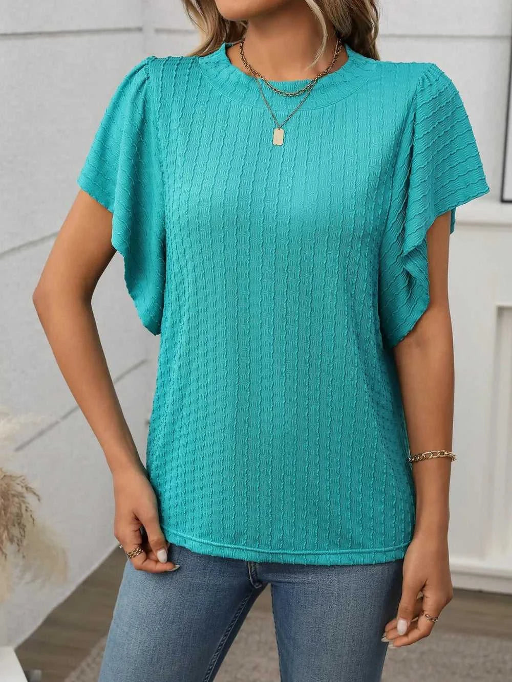 Round Neck Flutter Sleeve T-Shirt 100100468281947 23 Affordable Fashion Under $100 Jerry's Apparel 