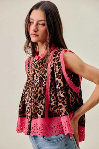 SO ME Leopard Button Up Pleated Sleeveless Blouse 100100904831039 51 Affordable Fashion Under $100 Jerry's Apparel 