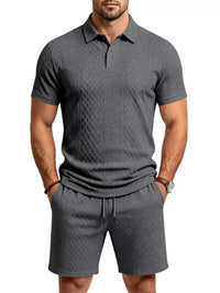 Men's Full Size Textured Short Sleeve Polo and Shorts Set Plus Size 100400456225326 35 Men's Sets Jerry's Apparel 