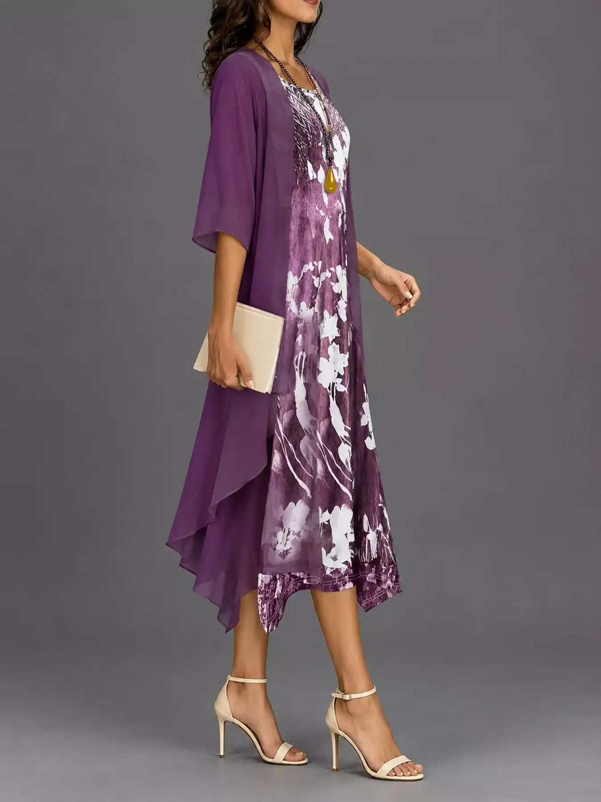 Full Size Floral Print Midi Dress and Chiffon Cardigan Set Plus Size 101001950650233 50 Affordable Fashion Under $100 Jerry's Apparel 