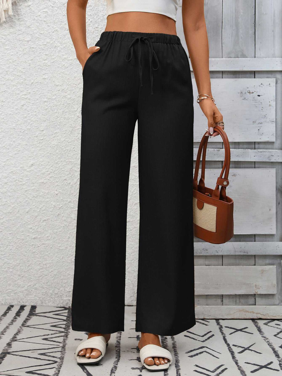 Drawstring High Waist Wide Leg Pants 100100990618349 39 Affordable Fashion Under $100 Jerry's Apparel 