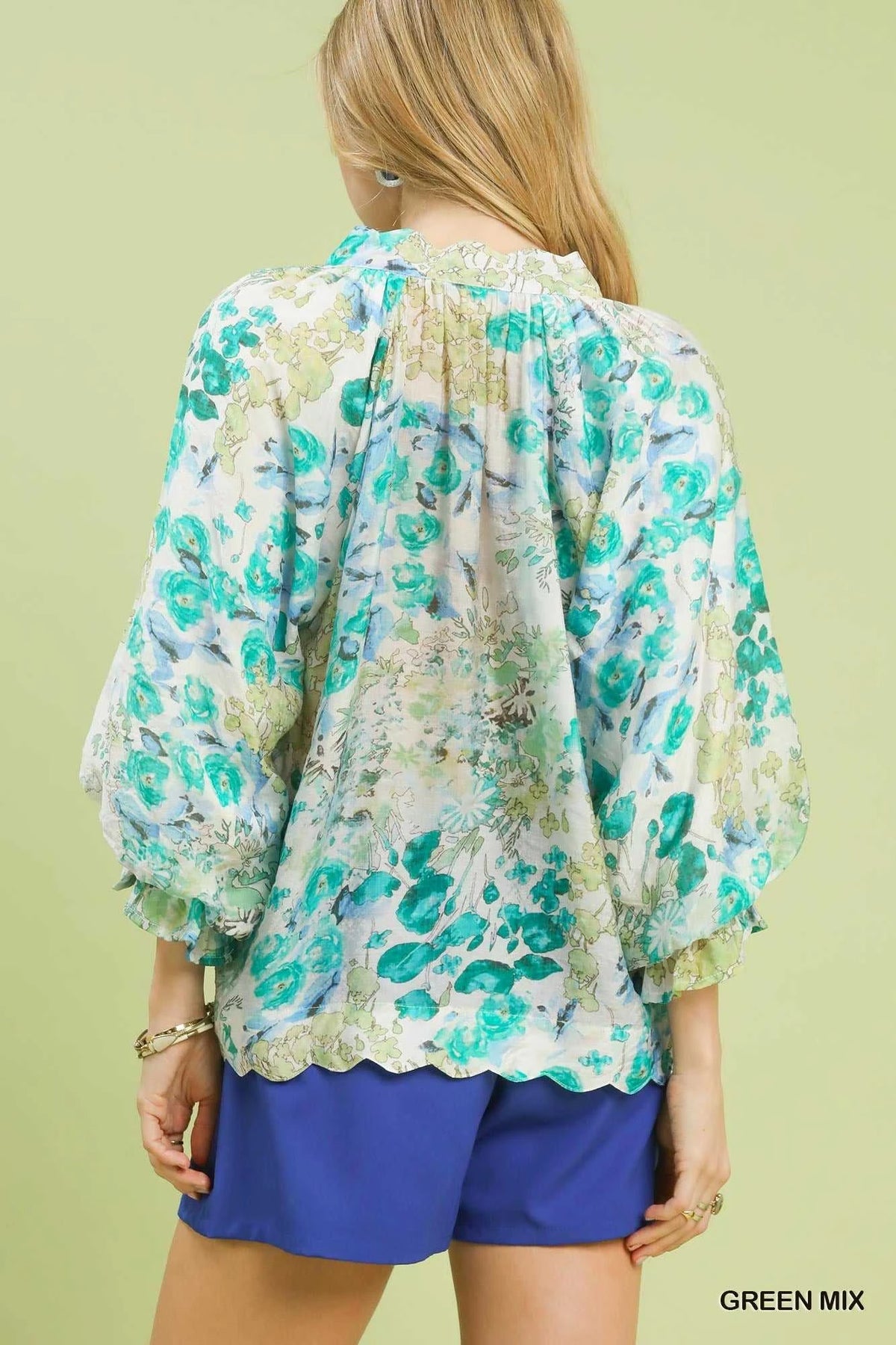 Umgee Watercolor Floral Blouse with Flounce Sleeve 100100747971424 47 Affordable Fashion Under $100 Jerry's Apparel 