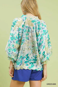 Umgee Watercolor Floral Blouse with Flounce Sleeve 100100747971424 47 Affordable Fashion Under $100 Jerry's Apparel 