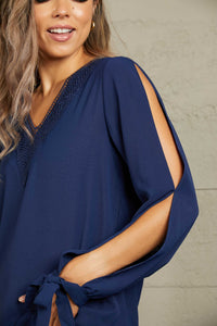 Perfee V-Neck Tie Cuff Slit Blouse 100101723026763 30 Affordable Fashion Under $100 Jerry's Apparel 