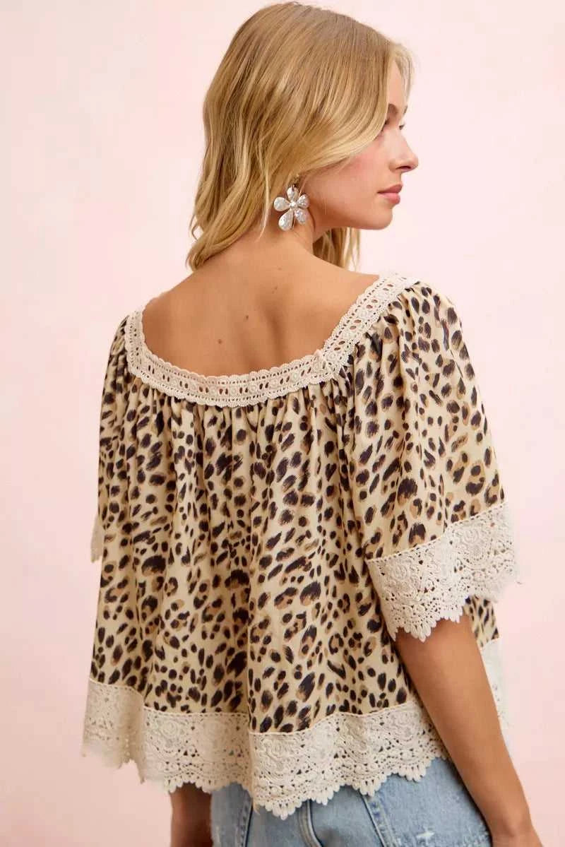 BiBi Leopard Lace Mix And Match Square Neckline Top 100100853941190 47 Affordable Fashion Under $100 Jerry's Apparel 