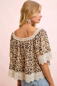 BiBi Leopard Lace Mix And Match Square Neckline Top 100100853941190 47 Affordable Fashion Under $100 Jerry's Apparel 
