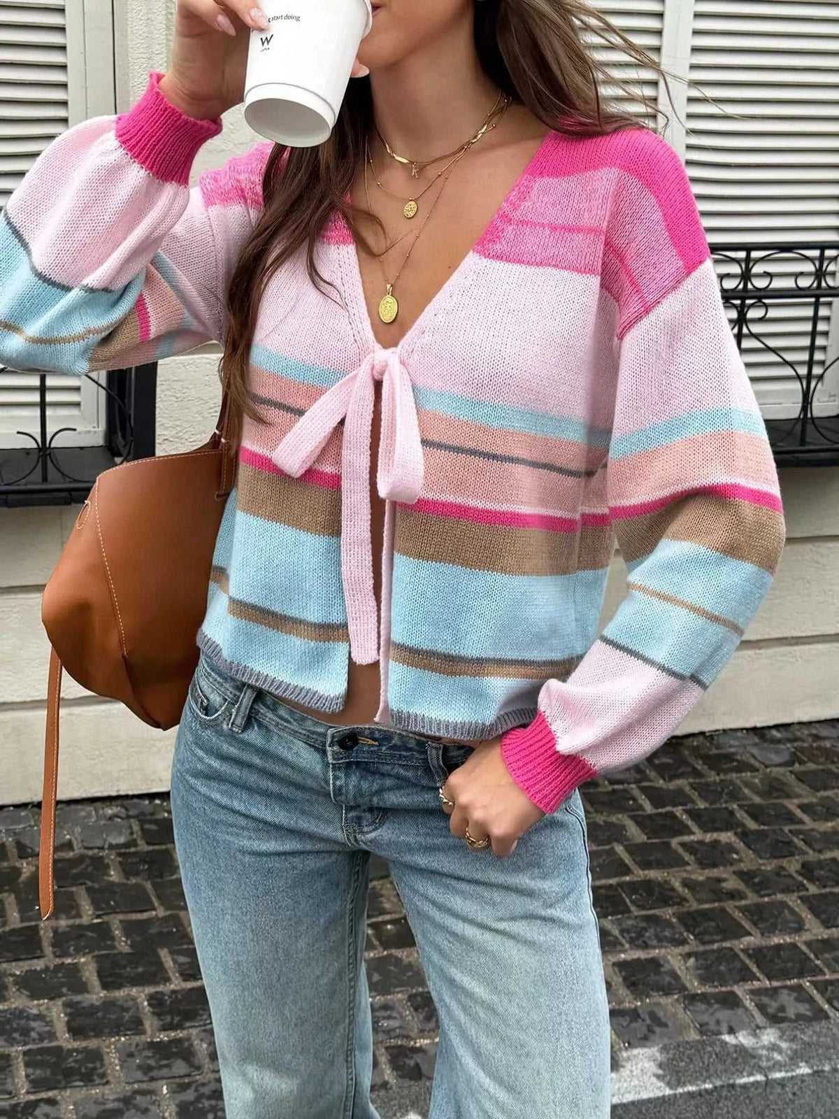Striped Tie-Front Cardigan 100100467324881 42 Affordable Fashion Under $100 Jerry's Apparel 