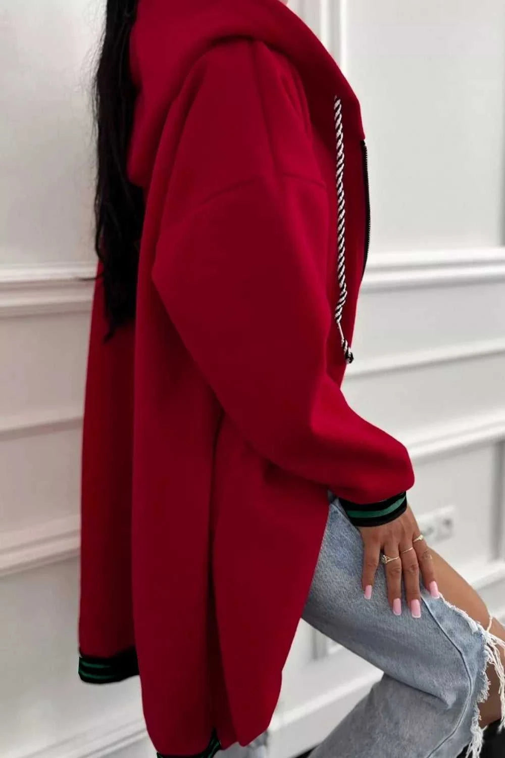 Contrast Cuffed Drop Shoulder Zip Up Hoodie 100100111249414 63 Affordable Fashion Under $100 Jerry's Apparel 