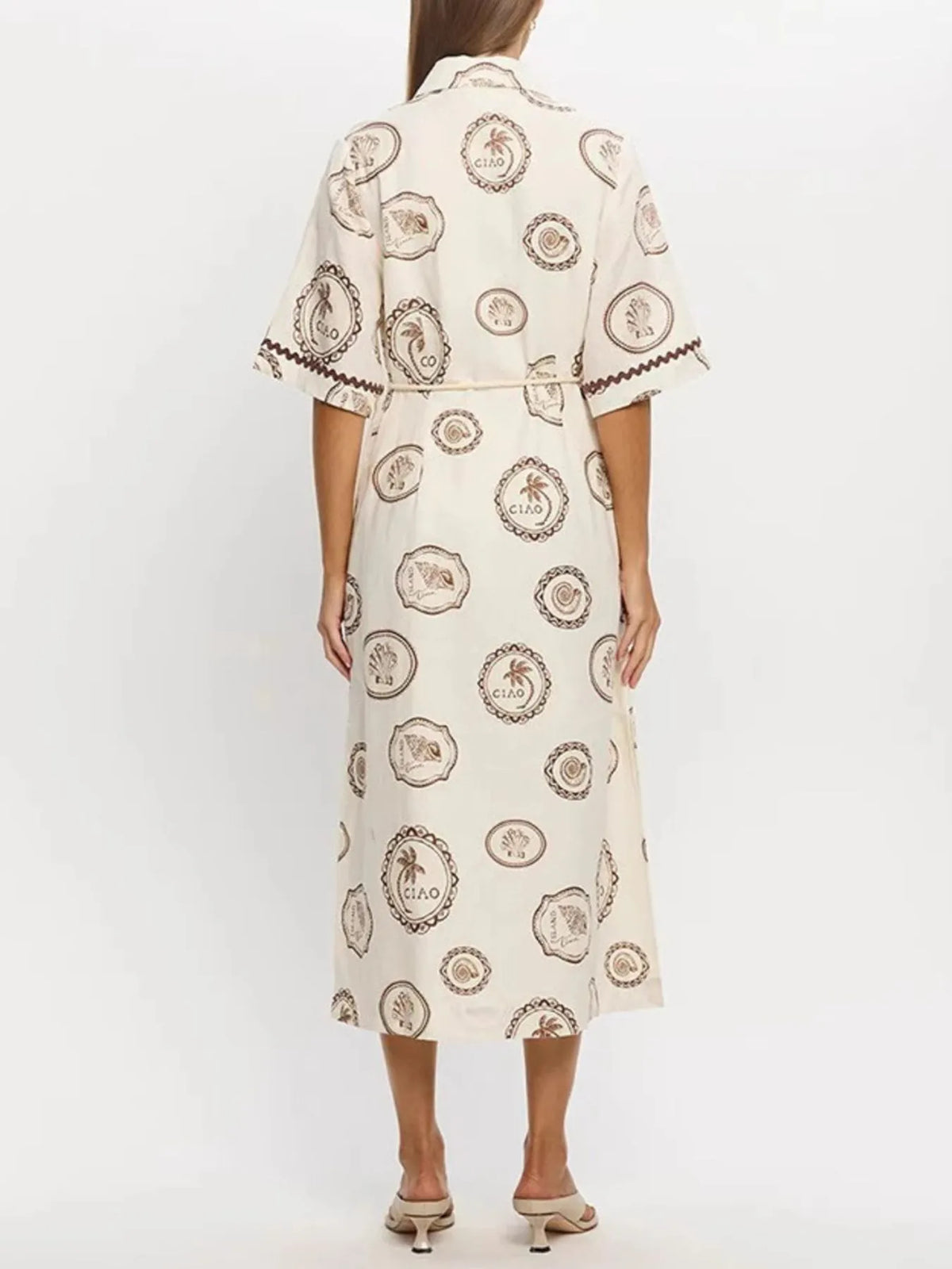 Printed Button-Down Midi Shirt Dress