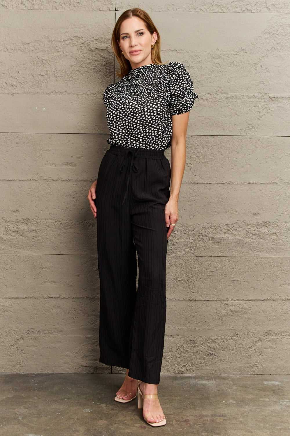 Perfee Printed Round Neck Puff Sleeve Blouse 100101221667412 29 Affordable Fashion Under $100 Jerry's Apparel 