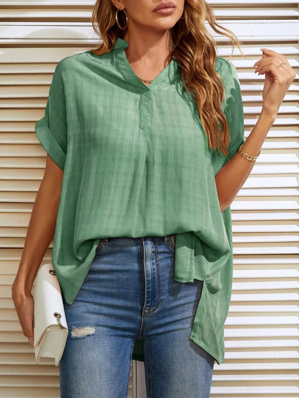 Notched Short Sleeve Blouse 100100089501470 33 Affordable Fashion Under $100 Jerry's Apparel 