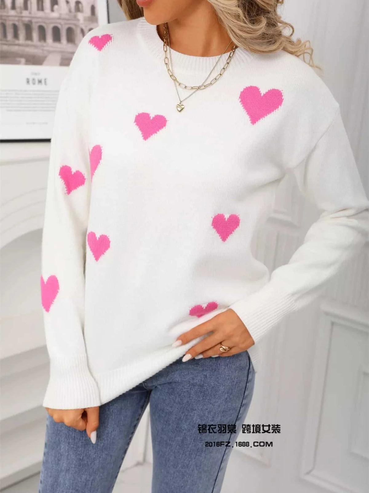 Valentine's Day Heart Print Round Neck Sweater 100100226503110 49 Affordable Fashion Under $100 Jerry's Apparel 