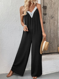 Lace Trim V-Neck Wide Leg Jumpsuit