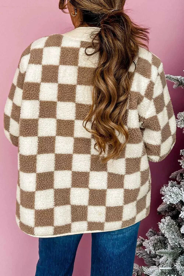 Checkered Sherpa Oversized Button Up Jacket 100100355171838 60 Affordable Fashion Under $100 Jerry's Apparel 