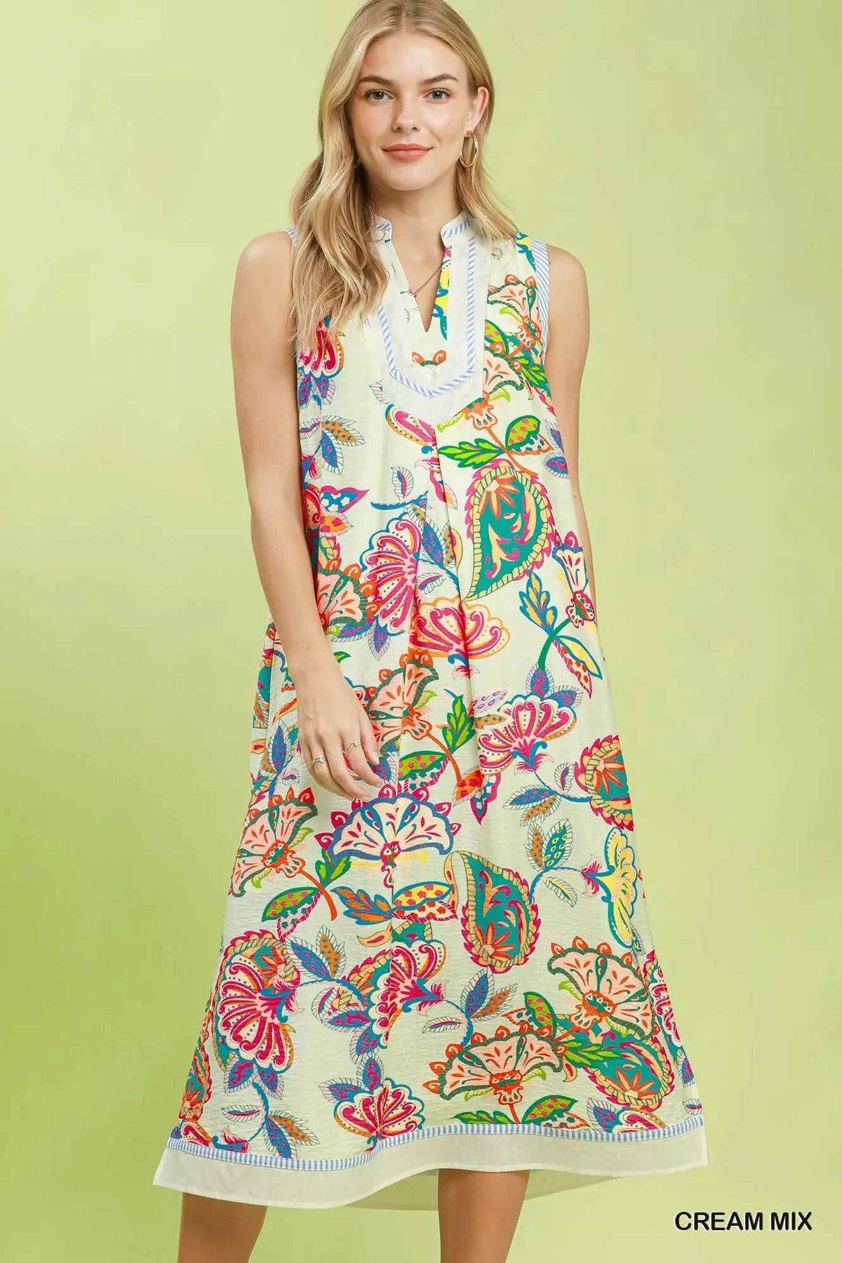 Umgee Paisley Floral Sleeveless Midi Dress 100100521521578 66 Affordable Fashion Under $100 Jerry's Apparel 