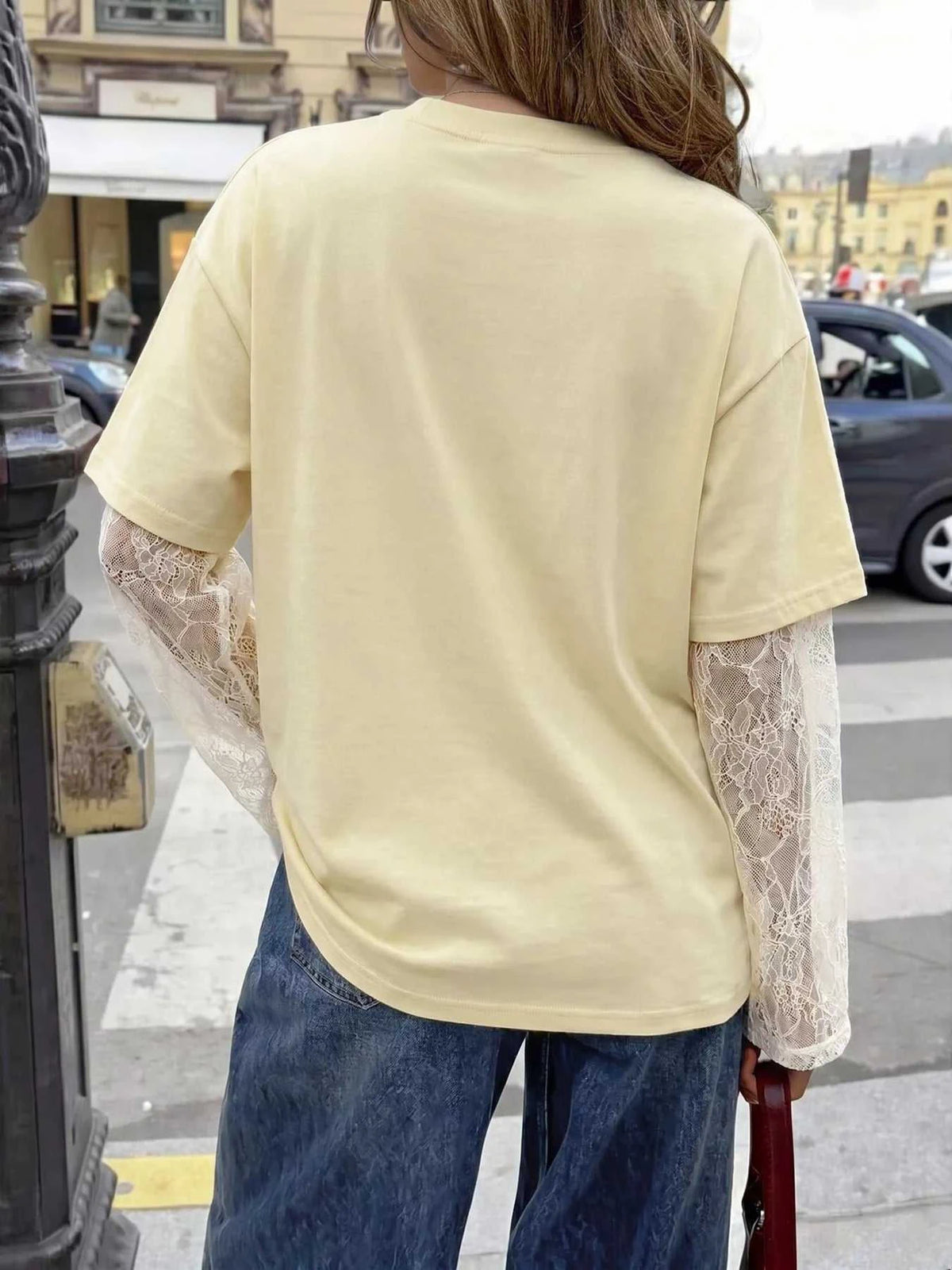 Lace Sleeve Round Neck T-Shirt 100100187372675 35 Affordable Fashion Under $100 Jerry's Apparel 