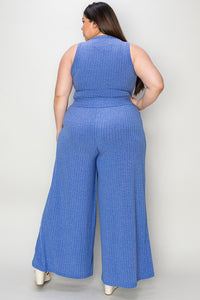 Full Size Ribbed Tank and Wide Leg Pants Set