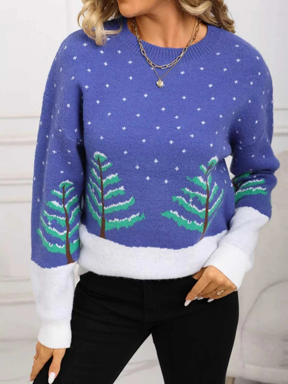 Tree Pattern Round Neck Sweater 100100194825917 46 Affordable Fashion Under $100 Jerry's Apparel 