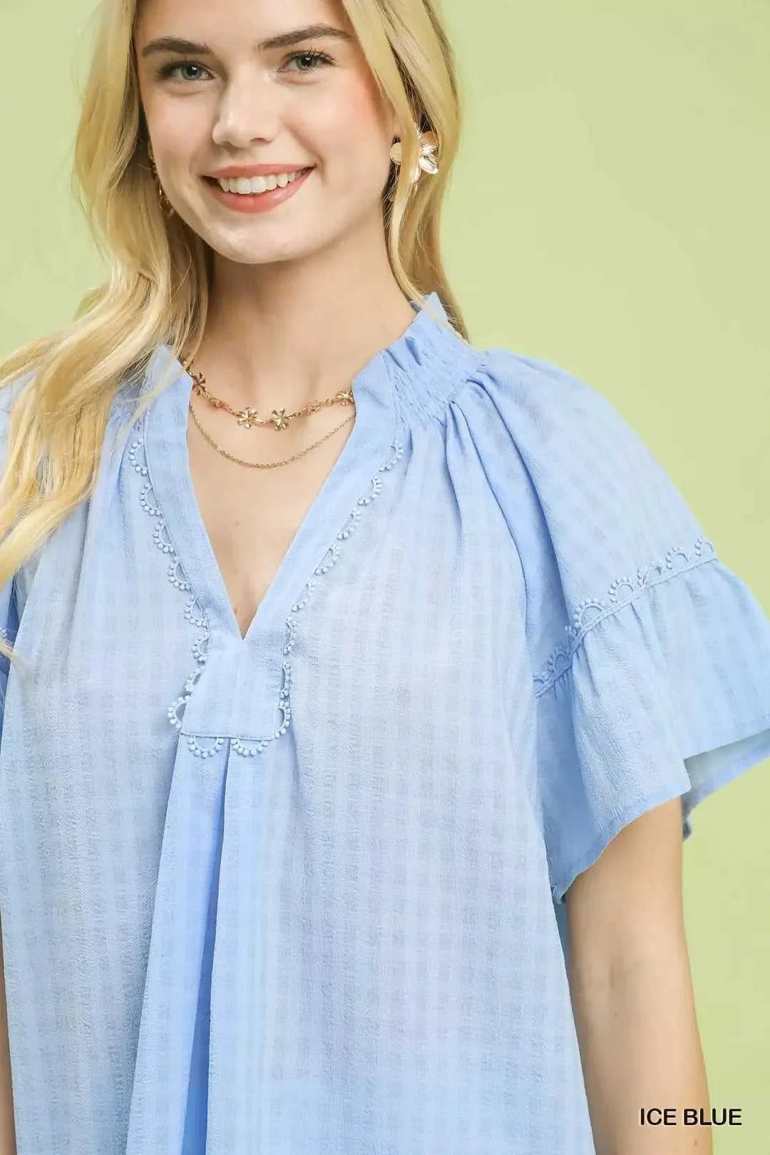 Umgee Gingham Puff Sleeve Top with Lace Trim 100100284641279 45 Affordable Fashion Under $100 Jerry's Apparel 