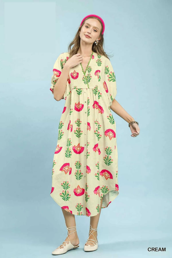 Umgee Abstract Print V-Neck Midi Dress 100100351191094 66 Affordable Fashion Under $100 Jerry's Apparel 
