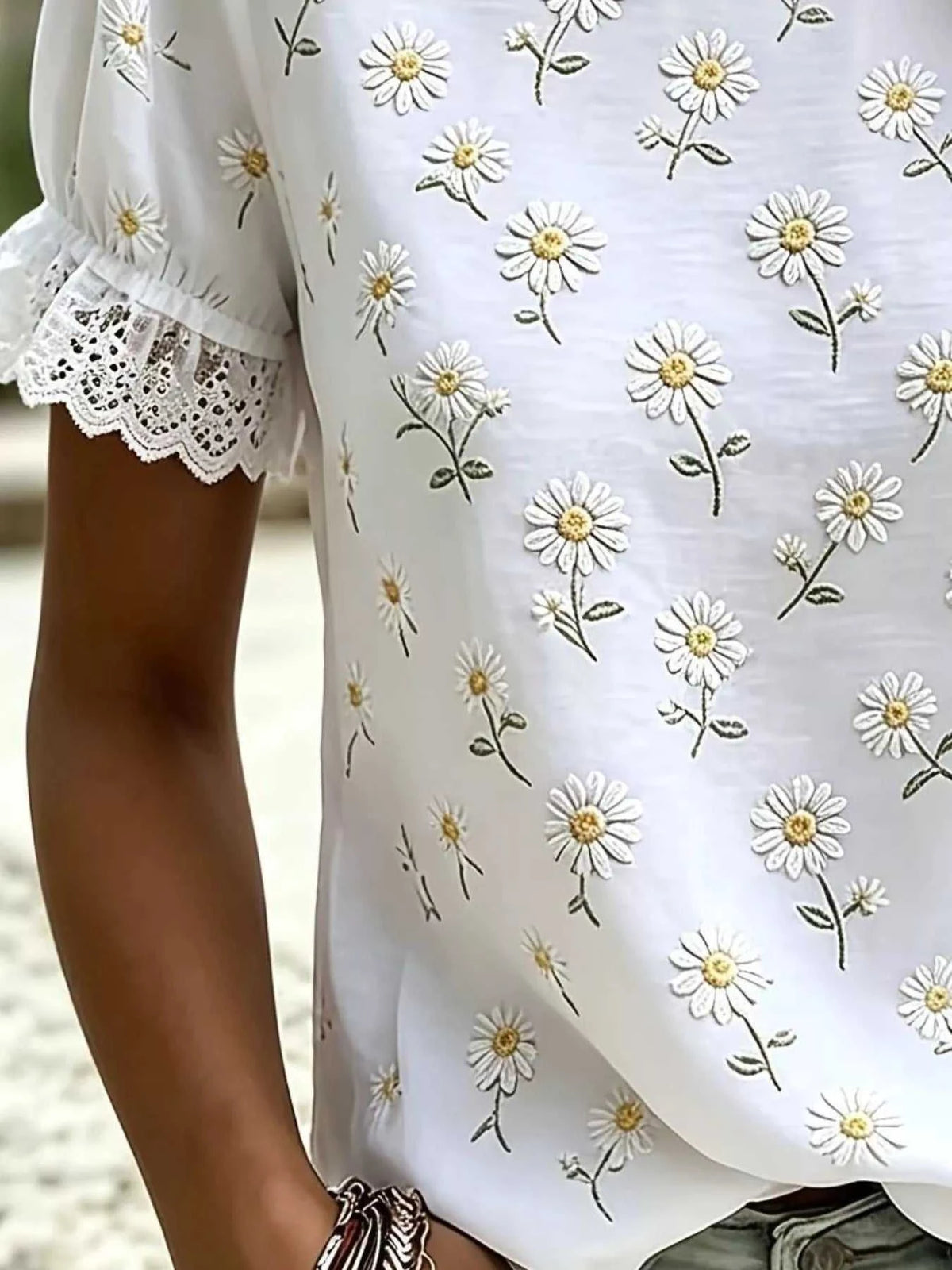 Plus Size Daisy Lace Detail Puff Sleeve T-Shirt 100100161881120 26 Affordable Fashion Under $100 Jerry's Apparel 