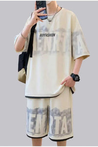 Men's Plus Size Letter Round Neck Tee and Shorts Set 100400294223129 56 Gifts for Him Jerry's Apparel 