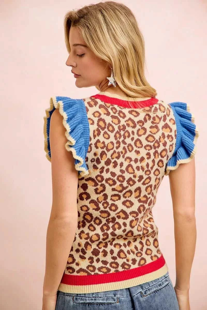 BiBi 4th Of July Leopard Ruffled Detail Knit Top 100100300891355 43 Affordable Fashion Under $100 Jerry's Apparel 