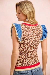 BiBi 4th Of July Leopard Ruffled Detail Knit Top 100100300891355 43 Affordable Fashion Under $100 Jerry's Apparel 