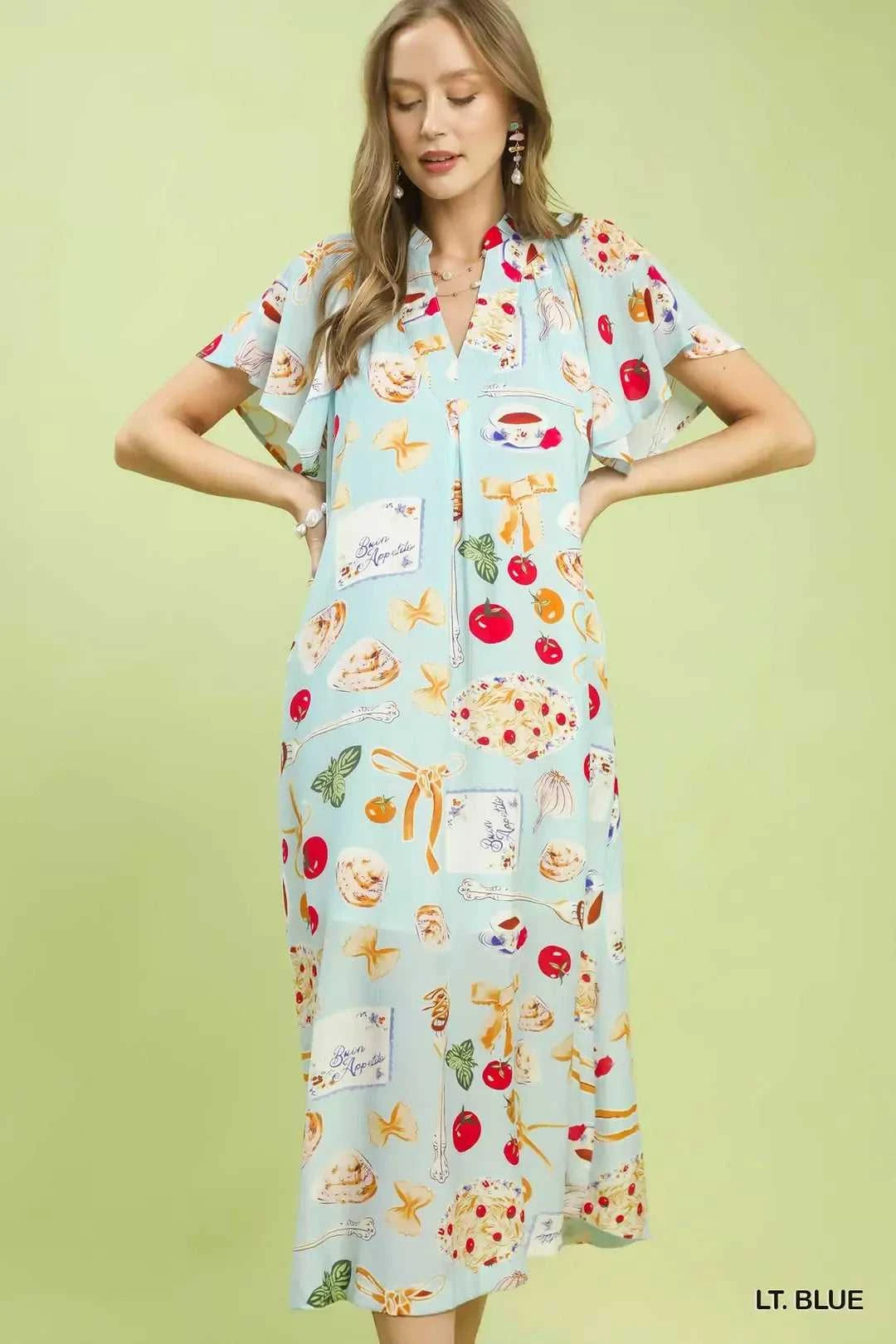 Umgee Abstract Print Flutter Sleeve Midi Dress 100100376041265 60 Affordable Fashion Under $100 Jerry's Apparel 