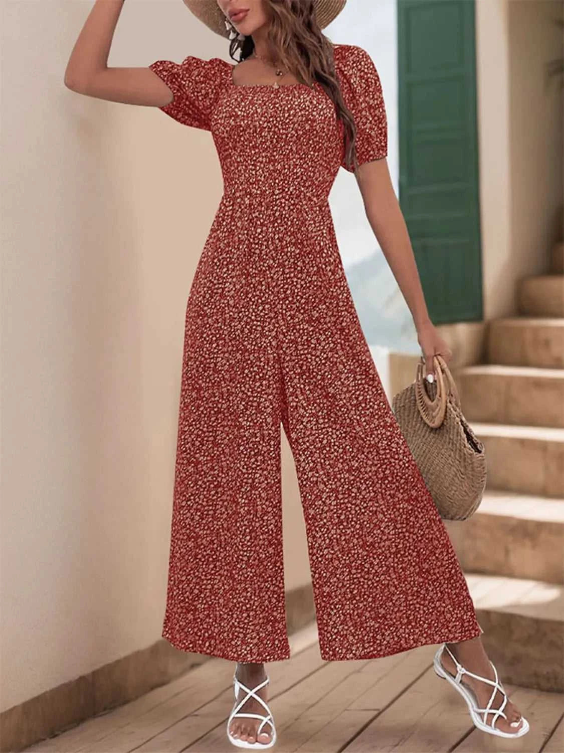 Printed Square Neck Puff Sleeve Jumpsuit 100100346581755 31 Affordable Fashion Under $100 Jerry's Apparel 