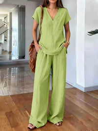 Full Size V-Neck Short Sleeve Top and Pants Set Plus Size 100100910451013 35 Affordable Fashion Under $100 Jerry's Apparel 