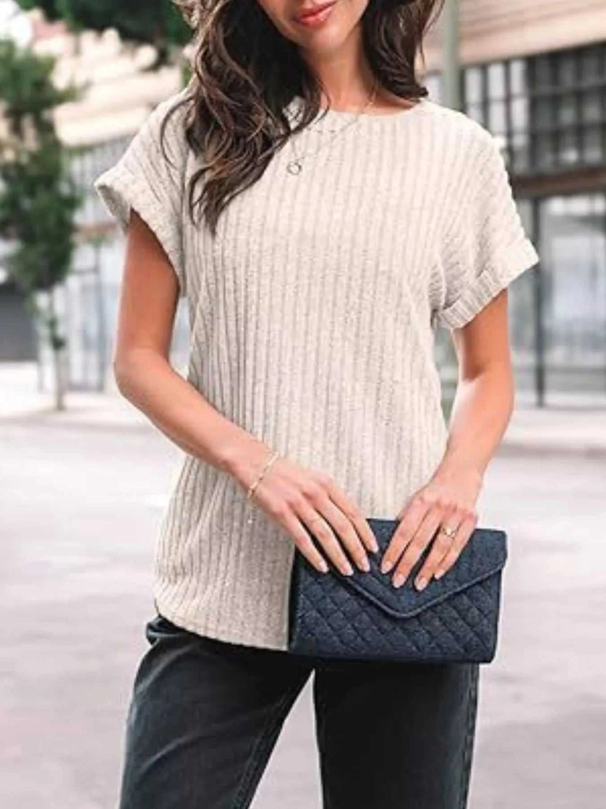 Casual Ribbed Knit Short Sleeve T-Shirt 100100691365915 25 Affordable Fashion Under $100 Jerry's Apparel 