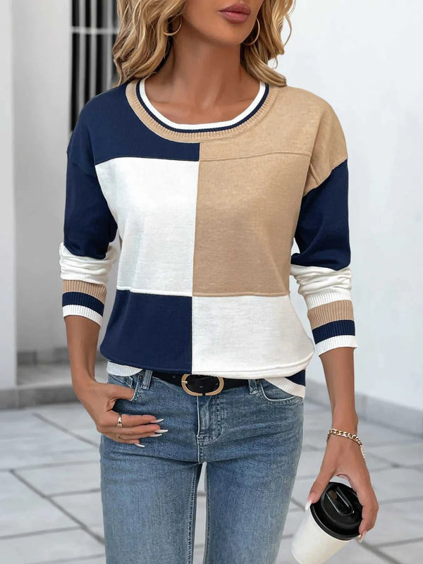 Color Block Round Neck Sweater with Ribbed Trim 100100526698885 48 Affordable Fashion Under $100 Jerry's Apparel 
