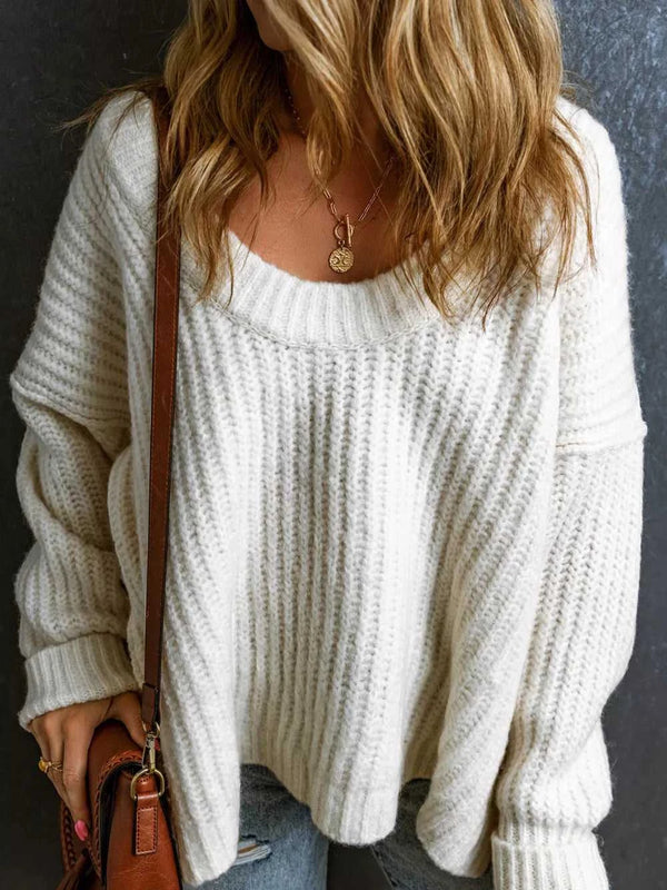 Ribbed Knit Round Neck Slouchy Chunky Sweater 100100533705787 48 Affordable Fashion Under $100 Jerry's Apparel 