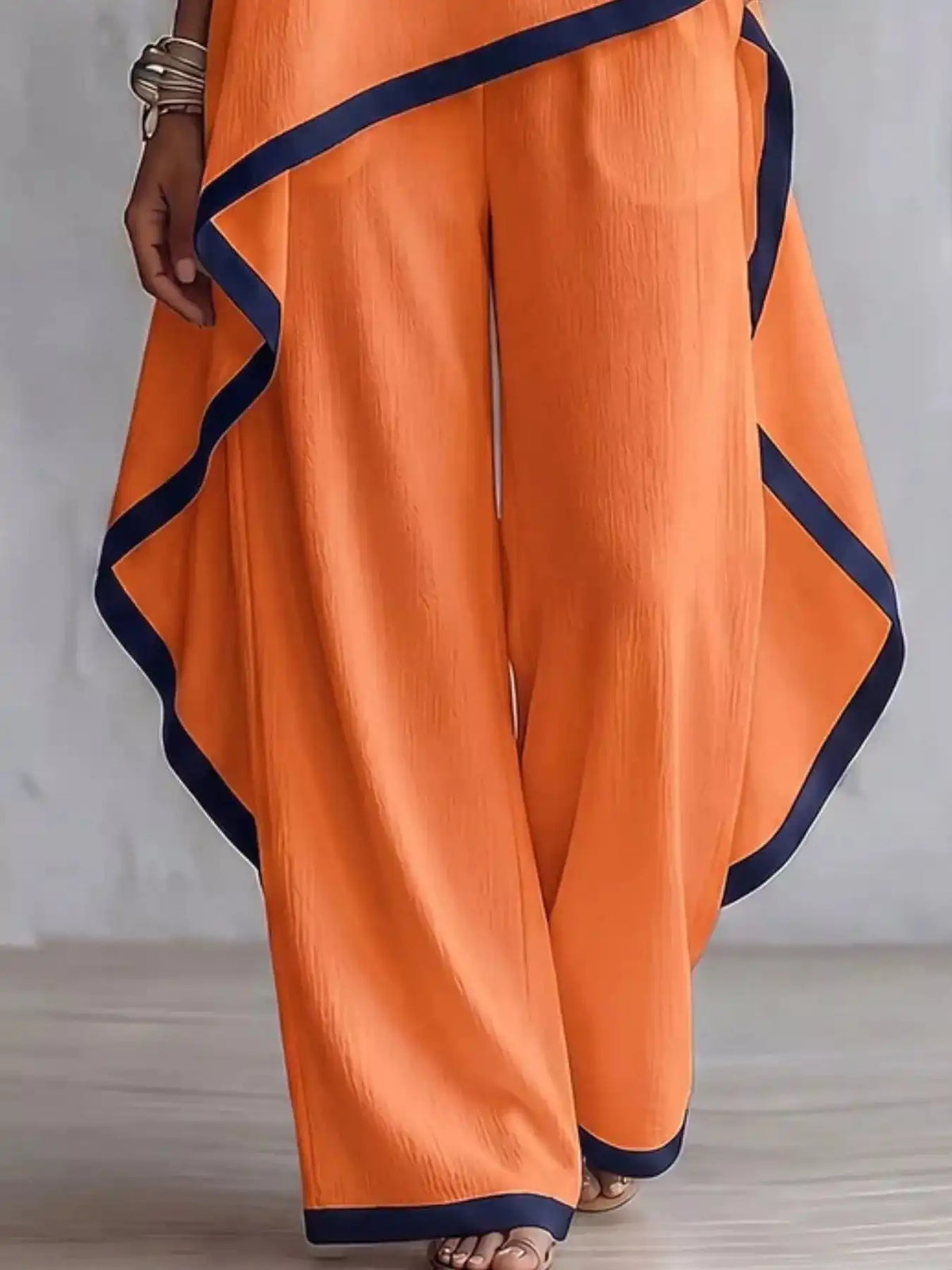 Full Size Contrast Trim High-Low Top and Pants Set Plus Size 101001695377847 67 Women's Pants Set Gifts for Her Jerry's Apparel 