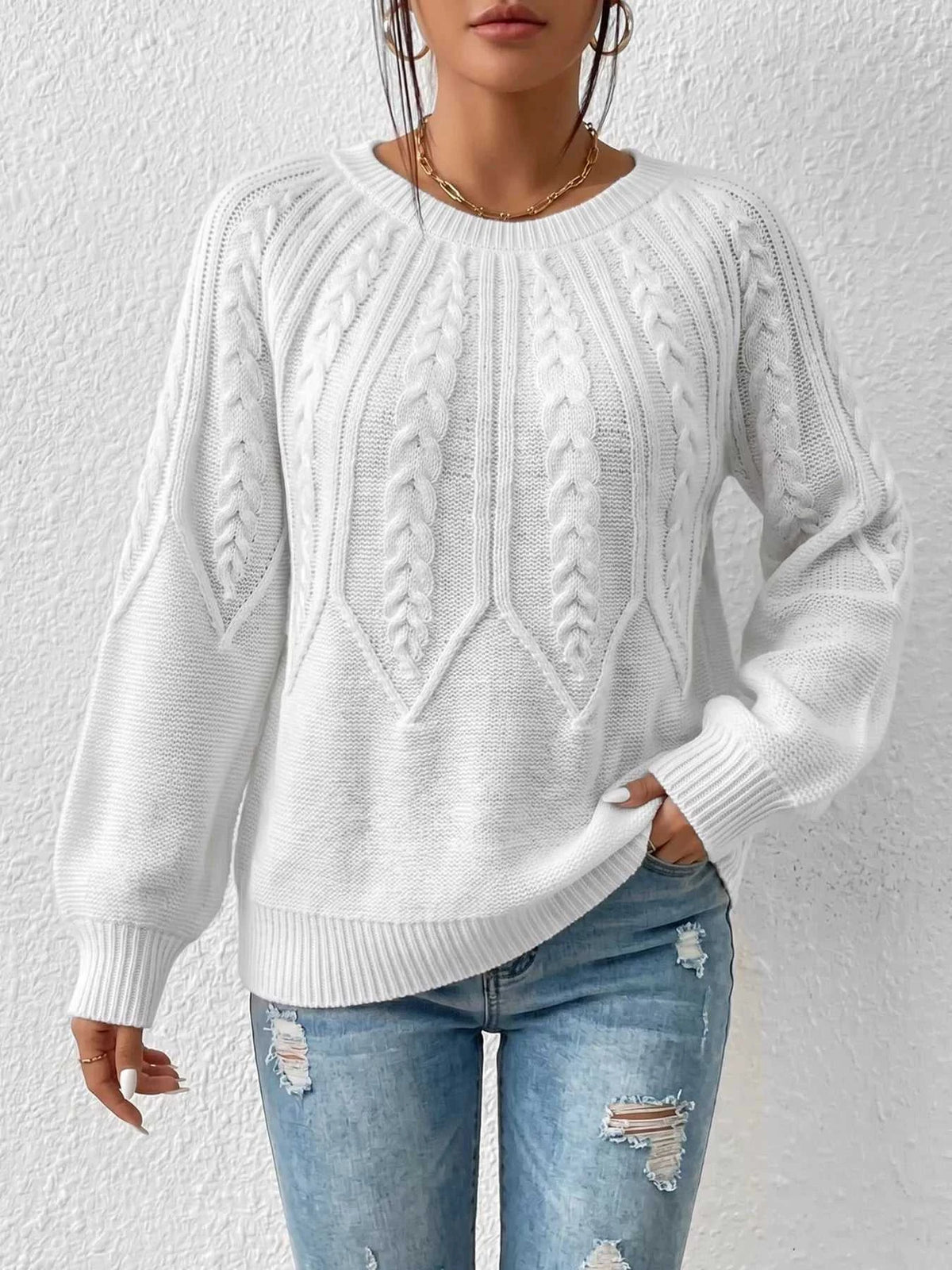 Cable-Knit Round Neck Sweater 101002284962513 34 Affordable Fashion Under $100 Jerry's Apparel 