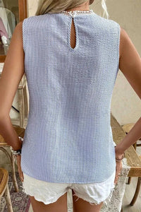 Stripe Lace Patchwork Crew Neck Sleeveless Top 100100306229377 27 Affordable Fashion Under $100 Jerry's Apparel 