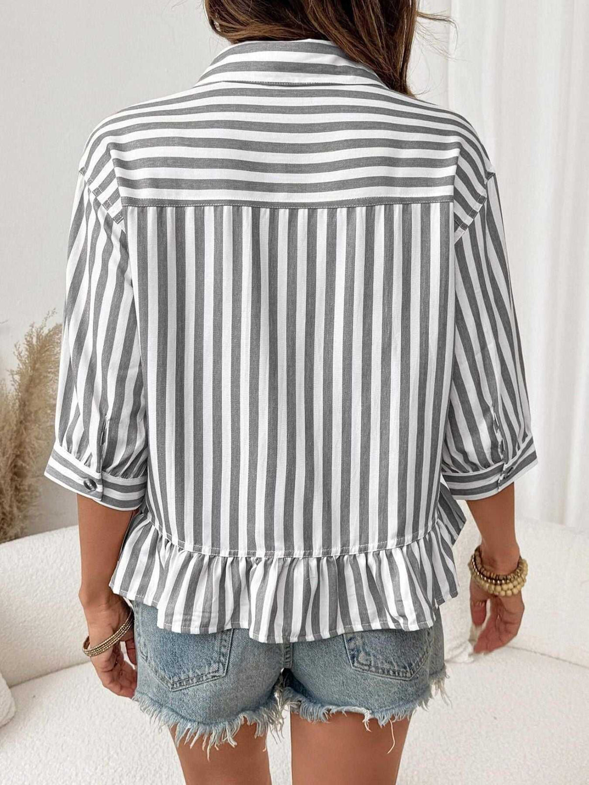 Striped Ruffle Hem Button-Down Shirt 100100634757459 44 Affordable Fashion Under $100 Jerry's Apparel 