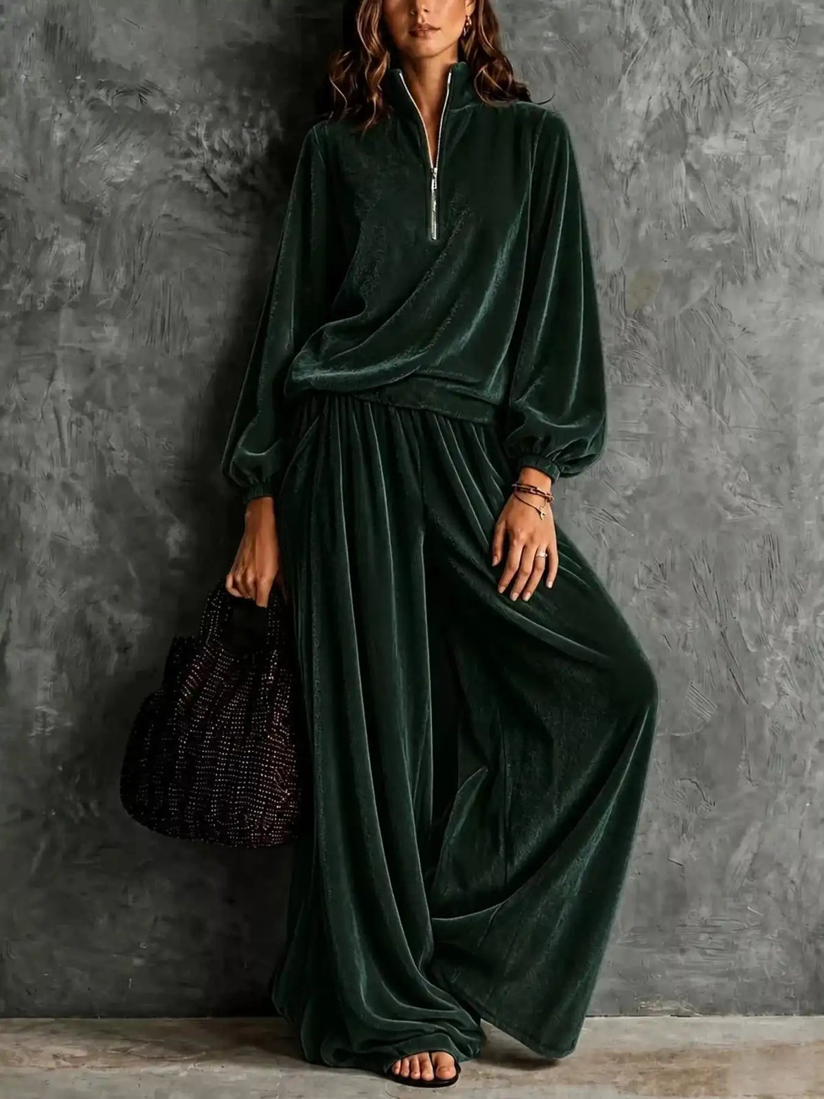 Quarter-Zip Sweatshirt and Wide-Leg Pants 101001764469874 74 Affordable Fashion Under $100 Jerry's Apparel 