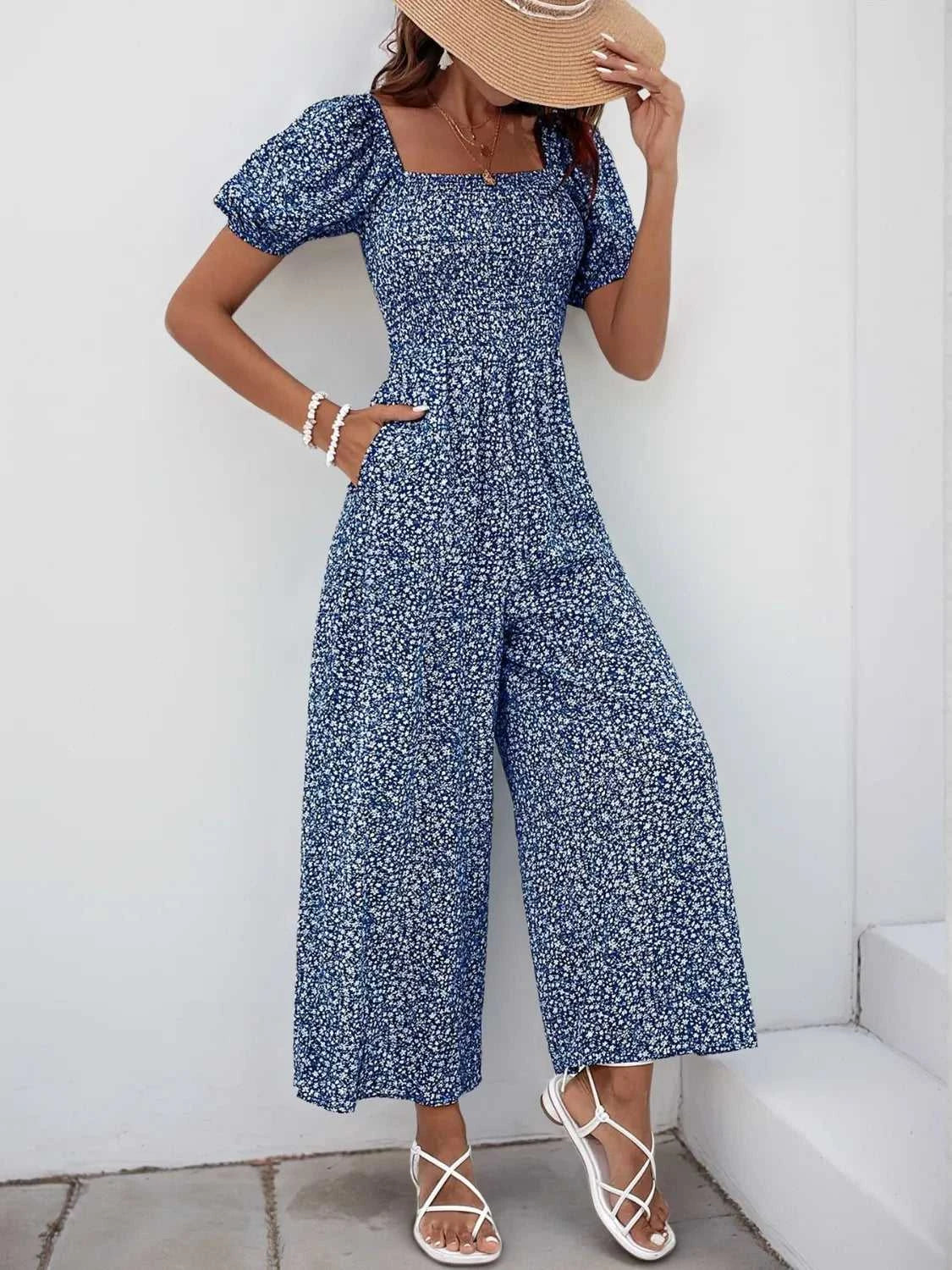 Printed Square Neck Puff Sleeve Jumpsuit 100100619721006 31 Affordable Fashion Under $100 Jerry's Apparel 