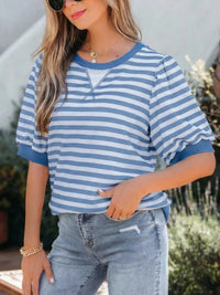 Stripe Short Bubble Sleeve T Shirt 100100135720202 29 Affordable Fashion Under $100 Jerry's Apparel 