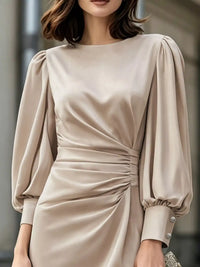 Long Sleeve Satin Ruched Midi Dress 101001413445997 63 Affordable Fashion Under $100 Jerry's Apparel 