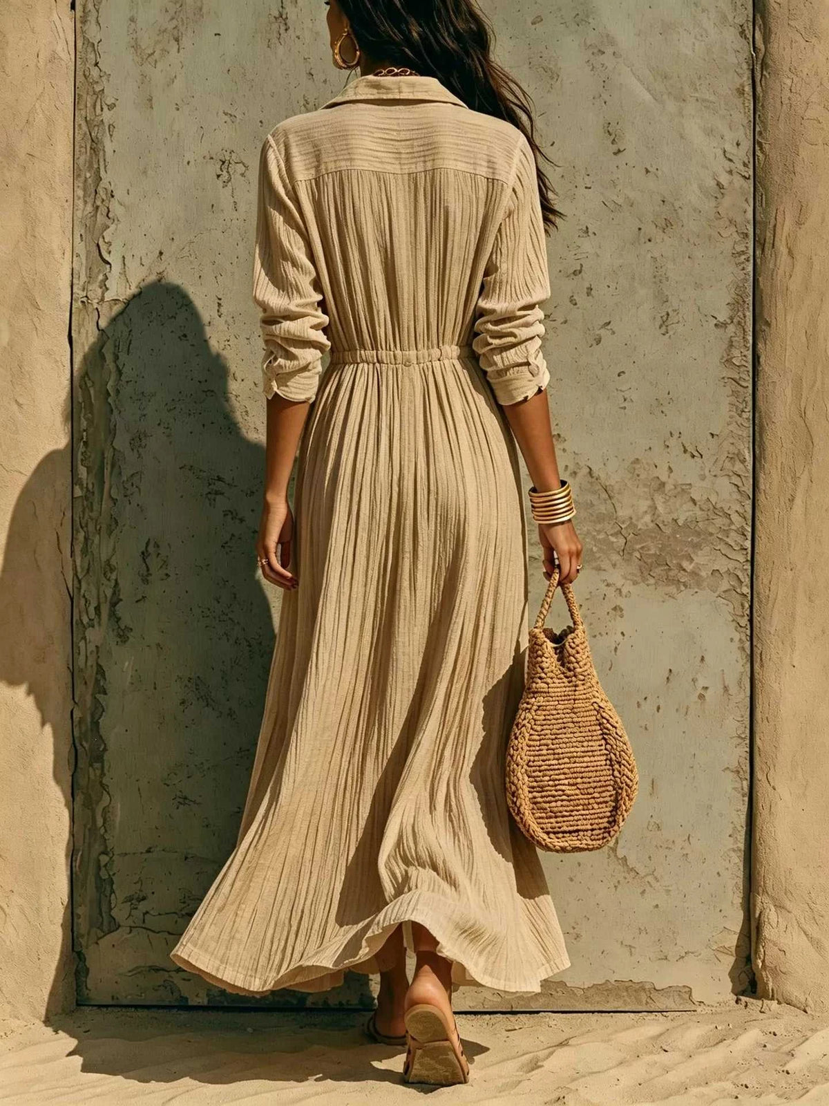 Full Size Textured Button Front Long Sleeve Maxi Dress Plus Size 100100300066352 41 Affordable Fashion Under $100 Jerry's Apparel 