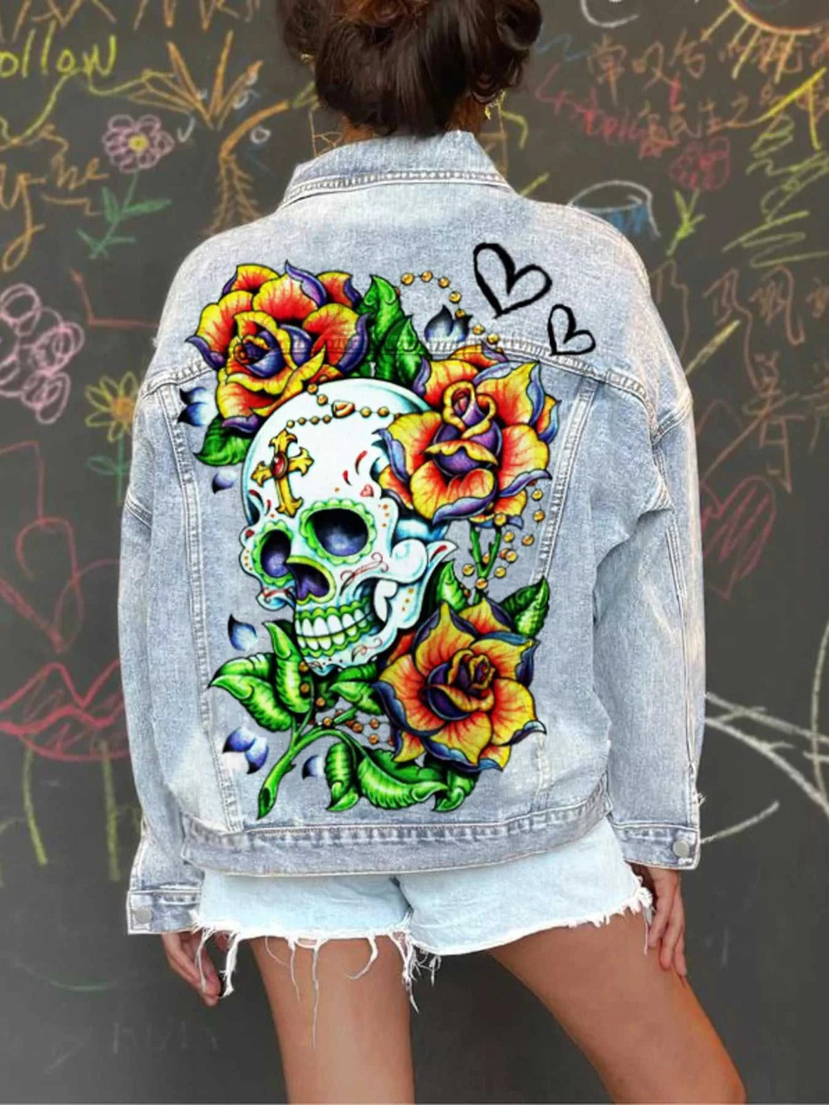 Full Size Skull Graphic Button Up Denim Jacket Plus Size 101003288973520 72 Affordable Fashion Under $100 Jerry's Apparel 