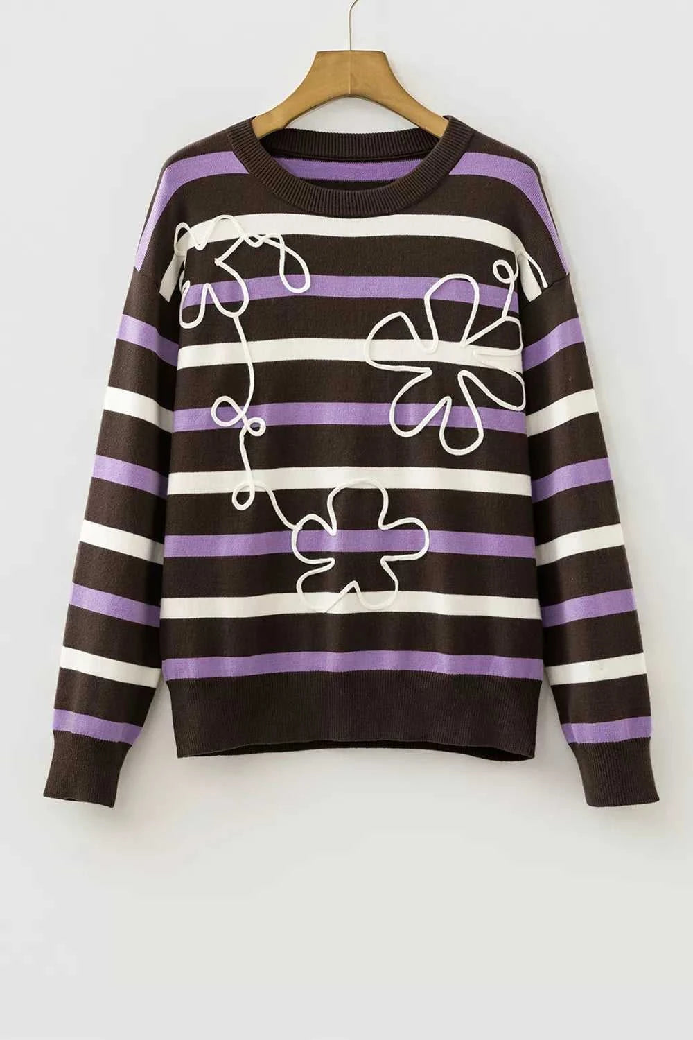 Stripe Embroidered Detail Drop Shoulder Sweater 101002226541726 55 Affordable Fashion Under $100 Jerry's Apparel 