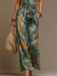 Full Size Boho Tie-Dye Halter Neck Wide-Leg Jumpsuit with Waist Tie Plus Size 101001871091182 63 Affordable Fashion Under $100 Jerry's Apparel 