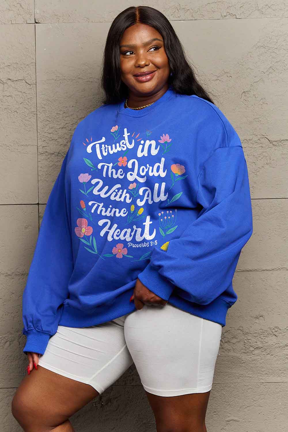 Full Size Flower Slogan Graphic Sweatshirt