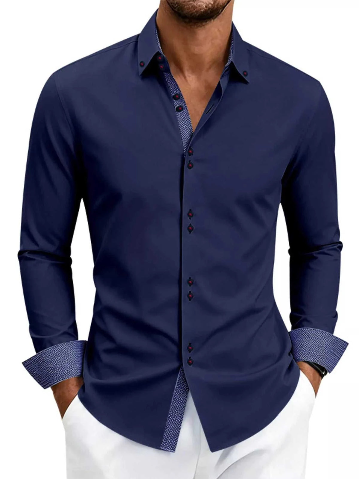 Men's Full Size Slim Fit Contrast Trim Shirt Plus Size 104001791906006 38 Affordable Fashion Under $100 Jerry's Apparel 