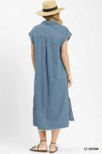 Umgee Pinstripe Denim Collared Midi Dress with Side Slits 100100308381741 66 Affordable Fashion Under $100 Jerry's Apparel 